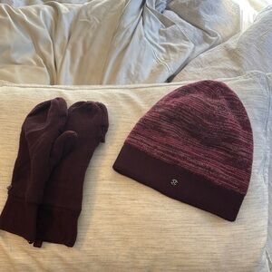 Lululemon Athletica Maroon Purple Beanie and Gloves Set